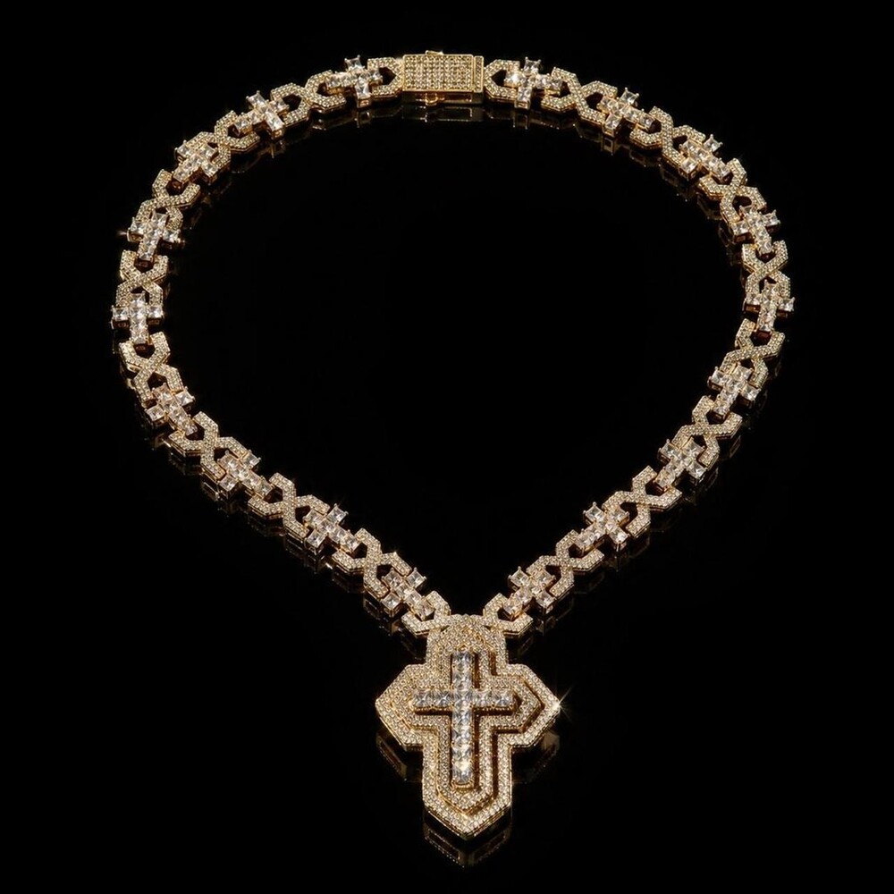 Gold Cross Necklace With Chain E 938